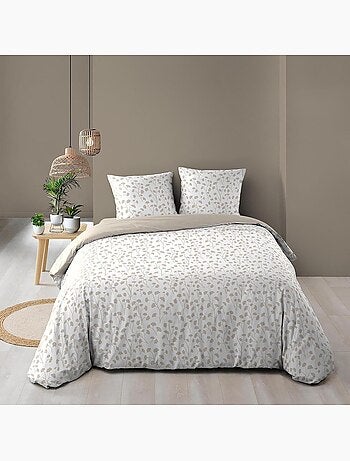 Conjunto de 3 peças de roupa de cama de algodão com desenho de pequenas folhas: capa + fronhas