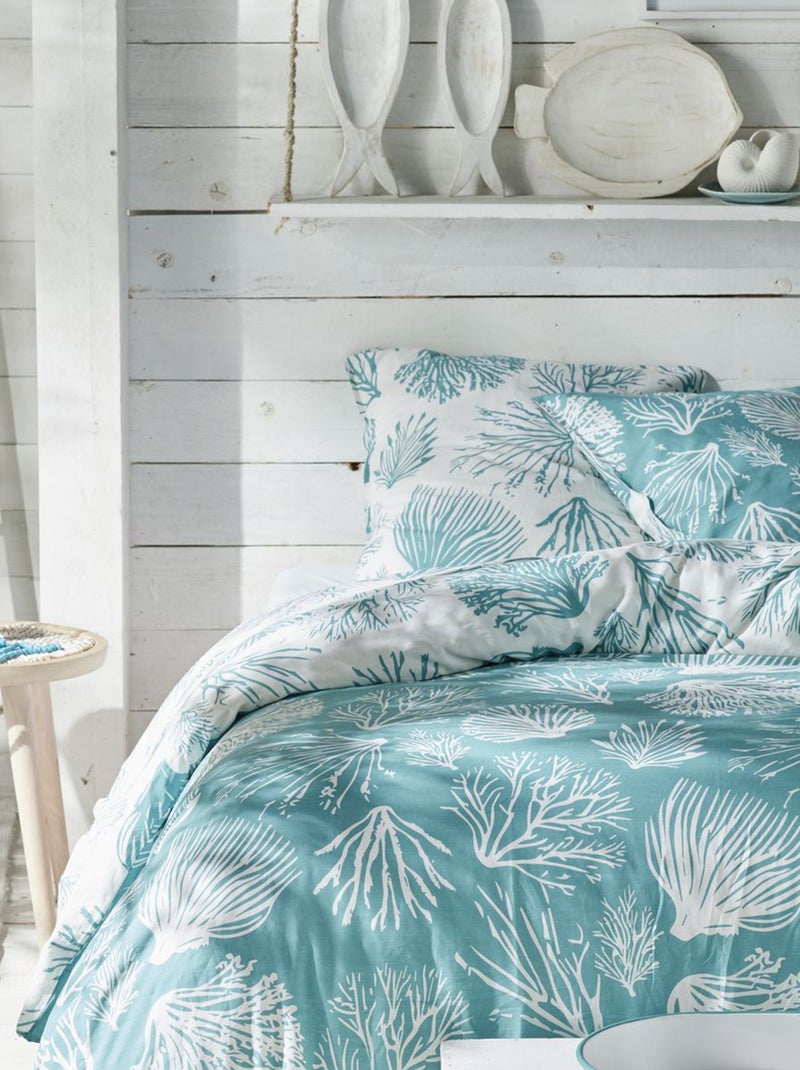 Conjunto de cama com estampado coral - Casal AZUL - Kiabi