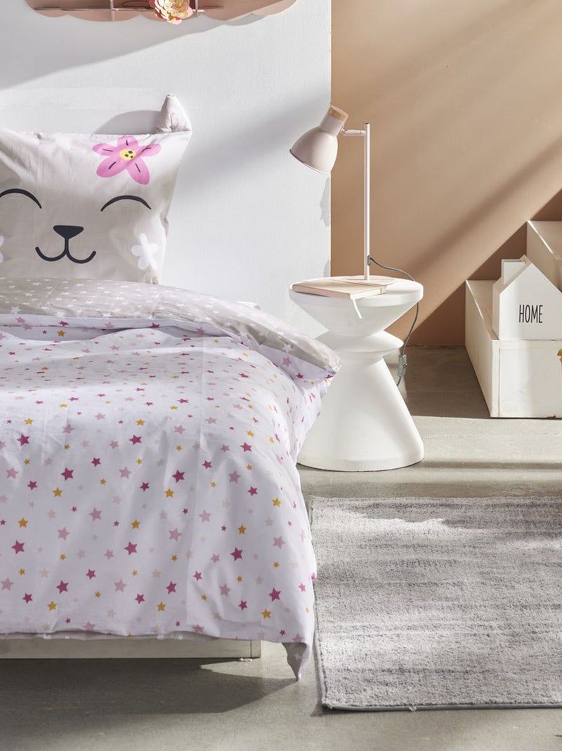 Conjunto de cama com estampado gato - Solteiro Bege - Kiabi