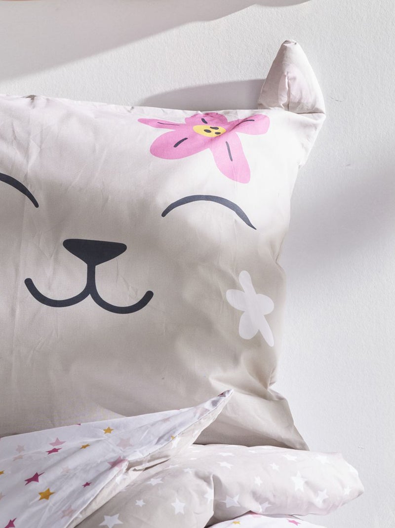 Conjunto de cama com estampado gato - Solteiro Bege - Kiabi
