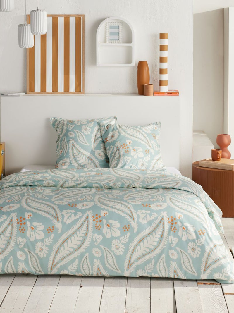 Conjunto de cama com estampado plumas - Casal Azul - Kiabi