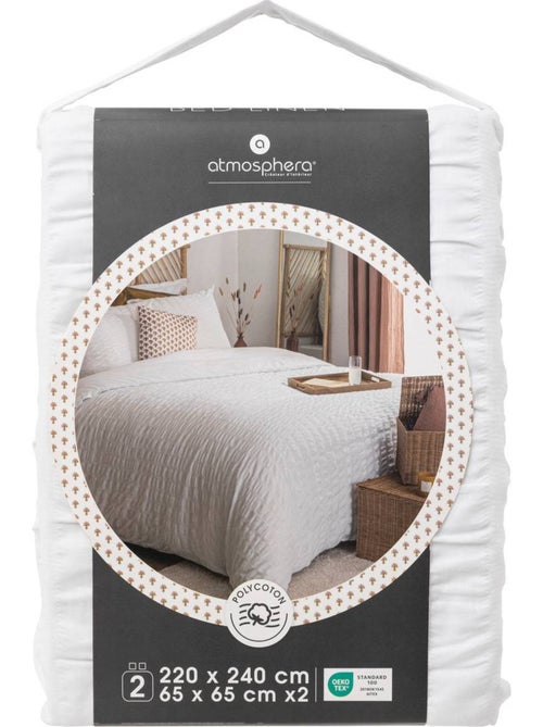 Conjunto de cama de 3 peças com riscas plissadas - Kiabi