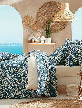 Conjunto de cama de 3 peças em algodão vegetal com padrão geométrico: capa de edredão + fronhas