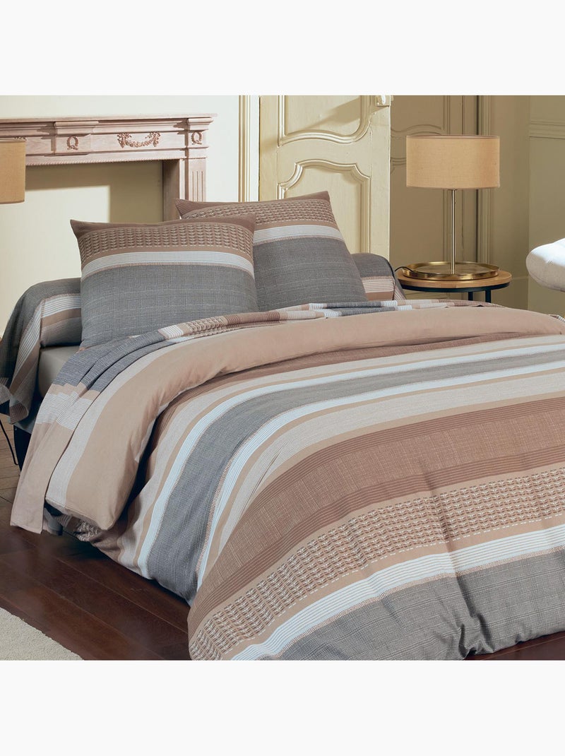Conjunto de cama de 3 peças em flanela às riscas: capa de edredão + fronhas Cinza - Kiabi