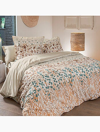 Conjunto de cama em algodão com padrão floral estilizado, incluindo fronhas