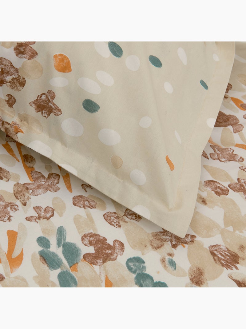 Conjunto de cama em algodão com padrão floral estilizado, incluindo fronhas Bege - Kiabi