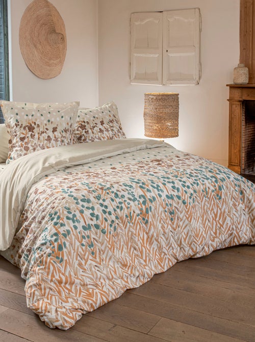 Conjunto de cama em algodão com padrão floral estilizado, incluindo fronhas - Kiabi