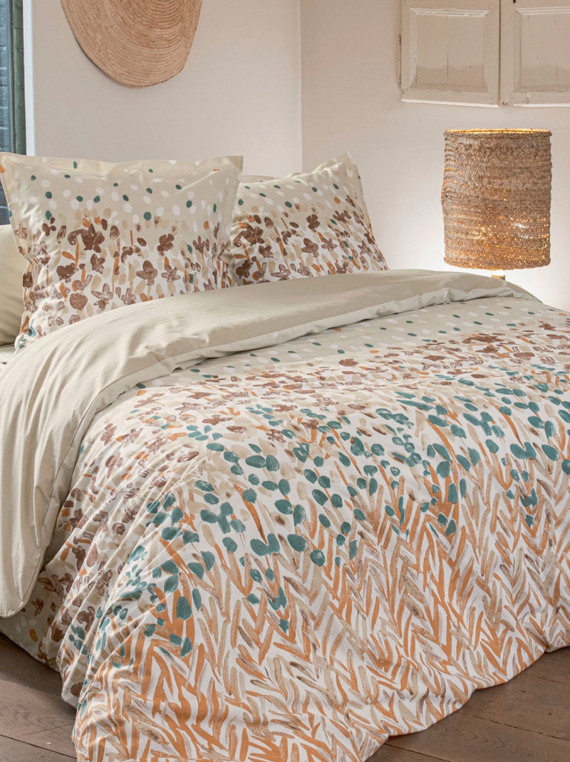 Conjunto de cama em algodão com padrão floral estilizado, incluindo fronhas Bege - Kiabi