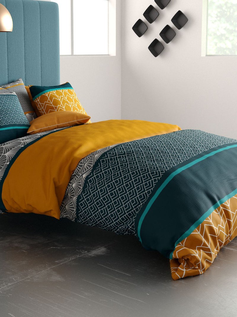 Conjunto de cama estampado capa + 2 fronhas - 2 pessoas Azul - Kiabi