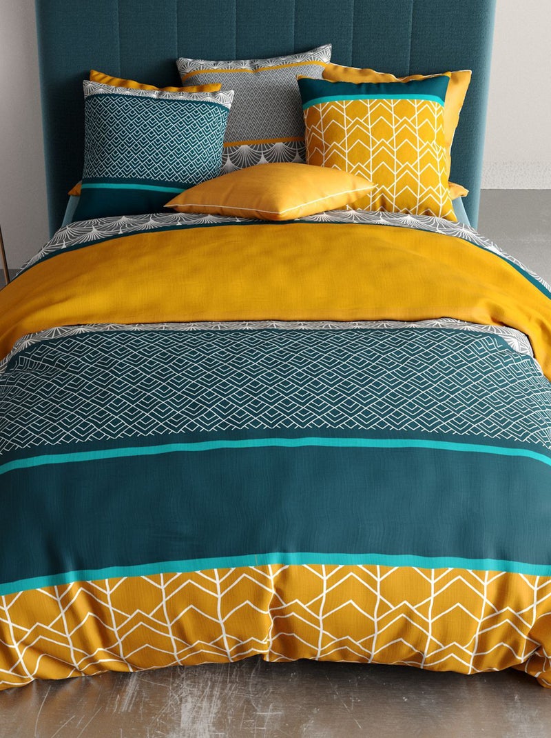 Conjunto de cama estampado capa + 2 fronhas - 2 pessoas Azul - Kiabi