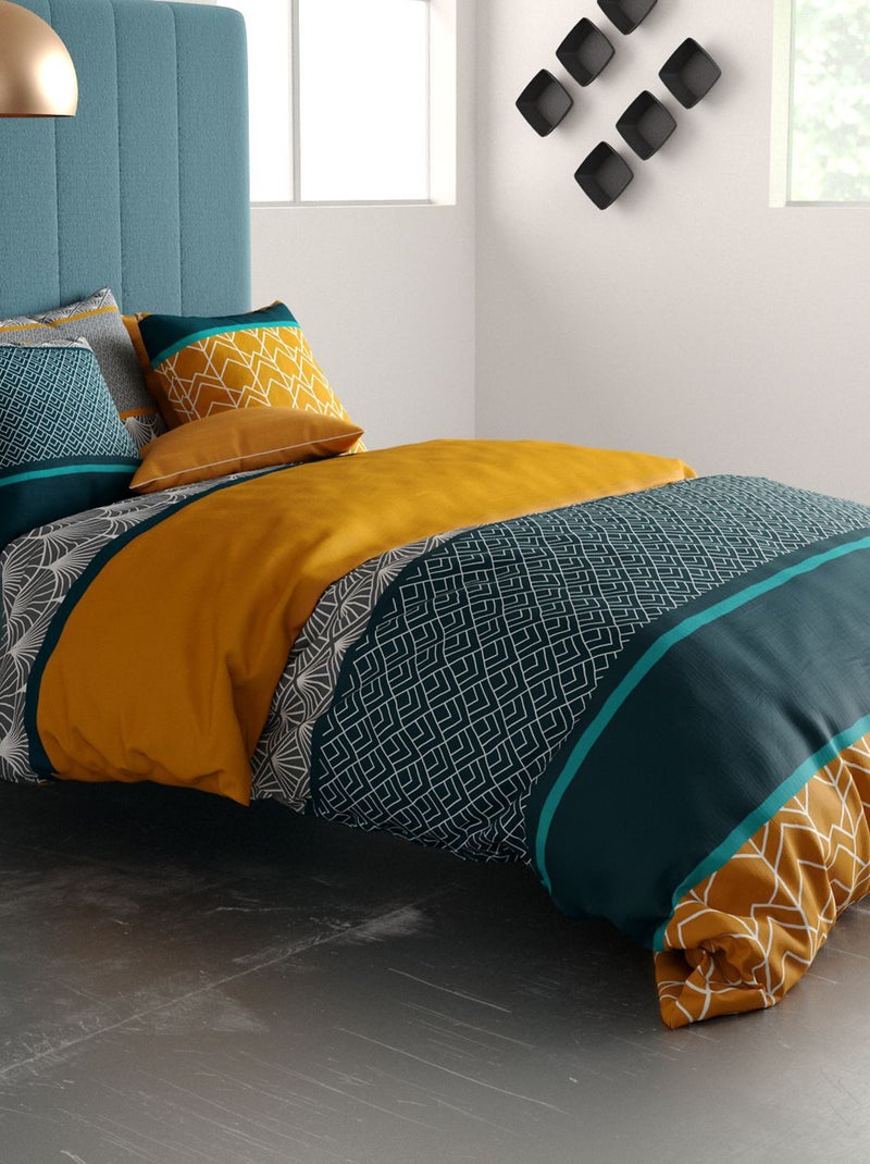 Conjunto de cama estampado capa + 2 fronhas - 2 pessoas Azul - Kiabi