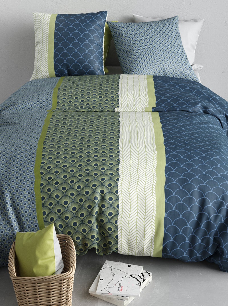Conjunto de cama estampado capa de edredão + 2 fronhas - 2 pessoas Azul - Kiabi