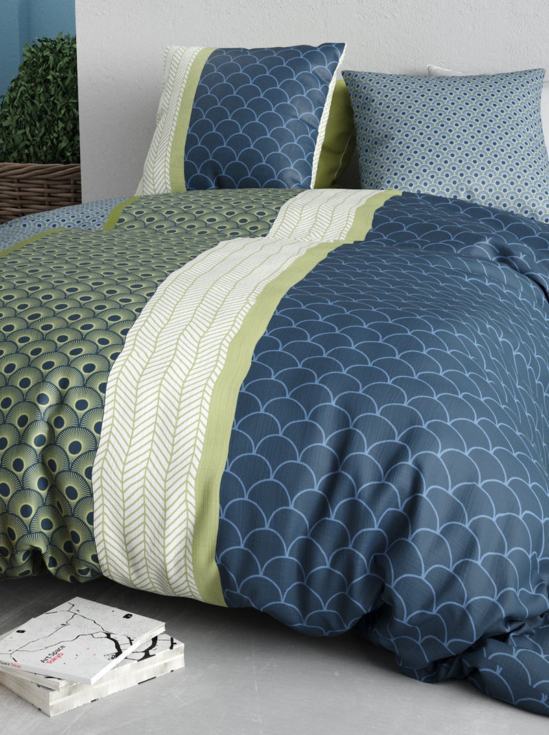 Conjunto de cama estampado capa de edredão + 2 fronhas - 2 pessoas Azul - Kiabi