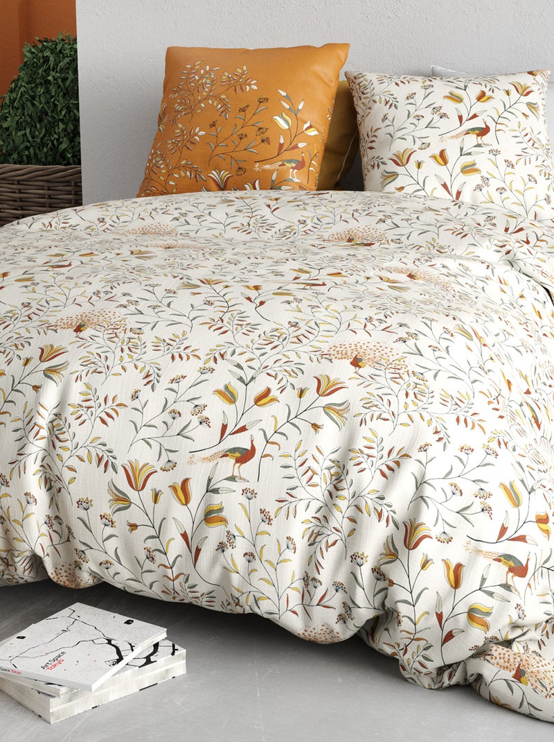 Conjunto de cama estampado capa de edredão + 2 fronhas - 2 pessoas Branco - Kiabi
