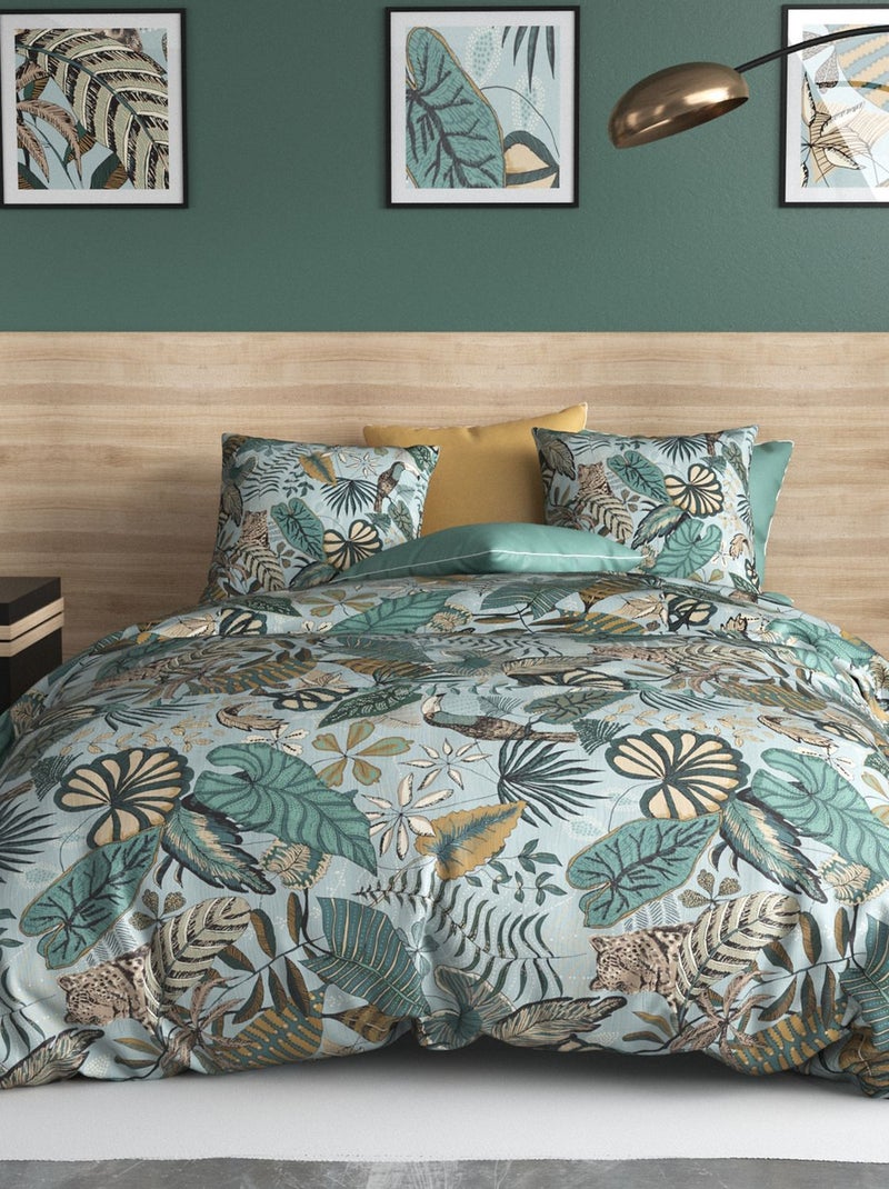 Conjunto de cama estampado capa de edredão + 2 fronhas - 2 pessoas Verde - Kiabi