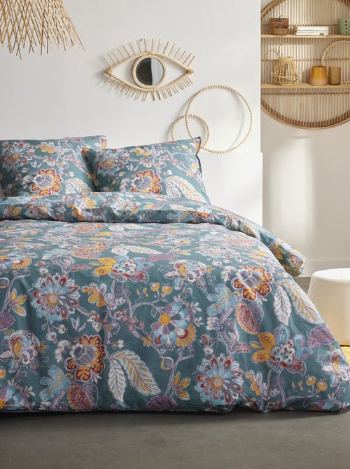 Conjunto de cama estampado com flores - 2 pessoas - Kiabi