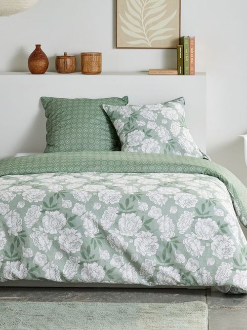 Conjunto de cama estampado com flores reversível - 2 pessoas - Kiabi