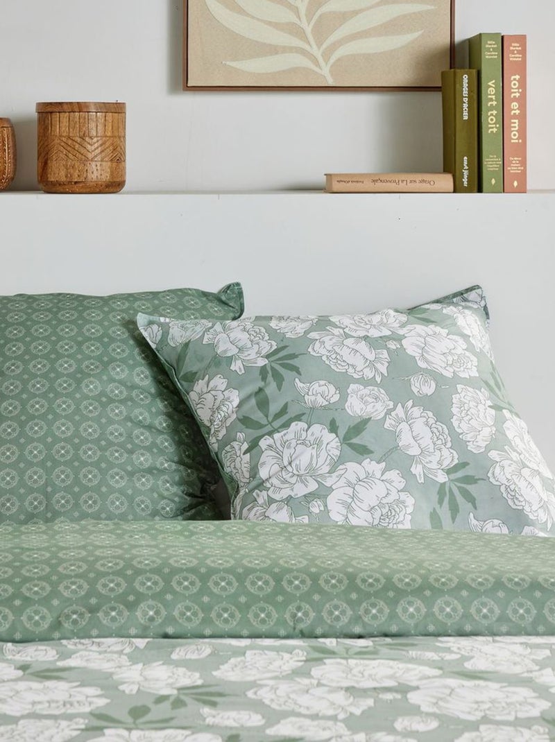 Conjunto de cama estampado com flores reversível - 2 pessoas Verde - Kiabi