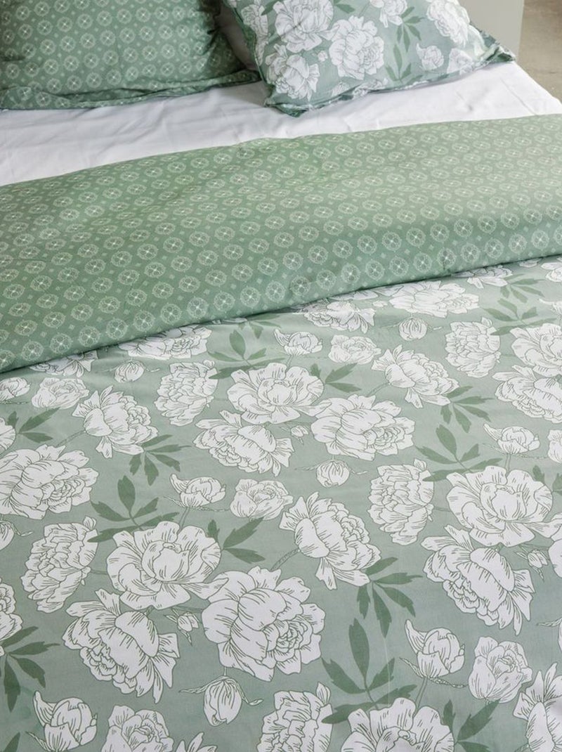 Conjunto de cama estampado com flores reversível - 2 pessoas Verde - Kiabi