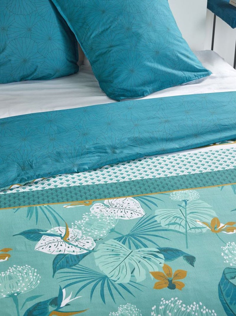 Conjunto de cama estampado com folhas - 2 pessoas Azul - Kiabi