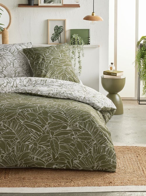 Conjunto de cama estampado com folhas - 2 pessoas - Kiabi
