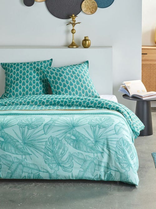 Conjunto de cama estampado com folhas reversível - 2 pessoas - Kiabi