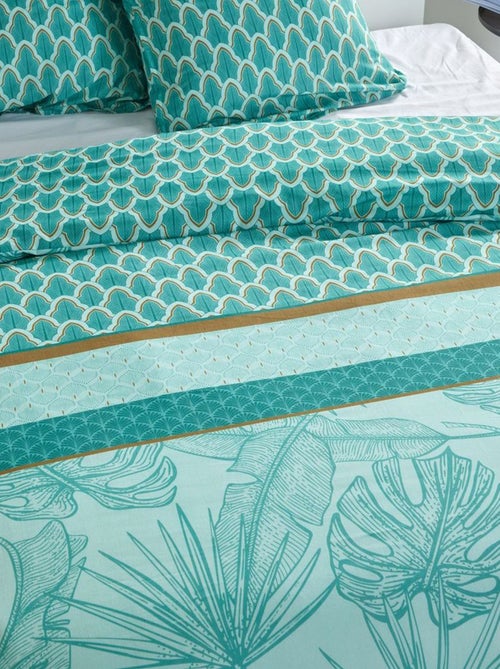 Conjunto de cama estampado com folhas reversível - 2 pessoas - Kiabi