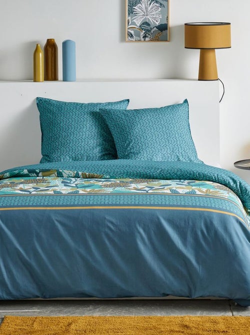 Conjunto de cama estampado com folhas reversível - 2 pessoas - Kiabi