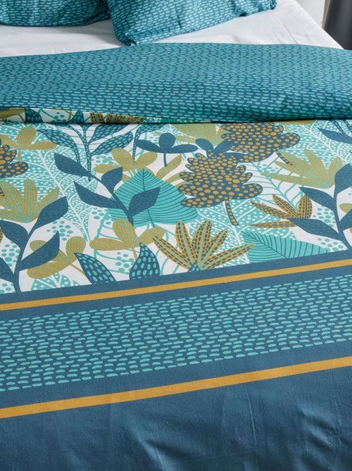 Conjunto de cama estampado com folhas reversível - 2 pessoas - Kiabi