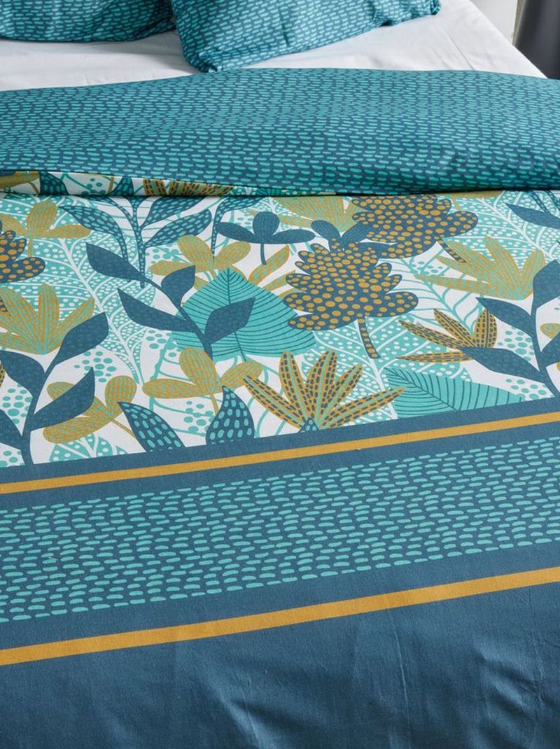Conjunto de cama estampado com folhas reversível - 2 pessoas Azul - Kiabi