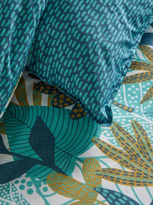 Conjunto de cama estampado com folhas reversível - 2 pessoas - Kiabi