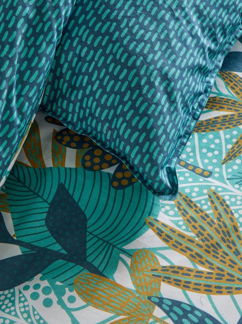 Conjunto de cama estampado com folhas reversível - 2 pessoas Azul - Kiabi