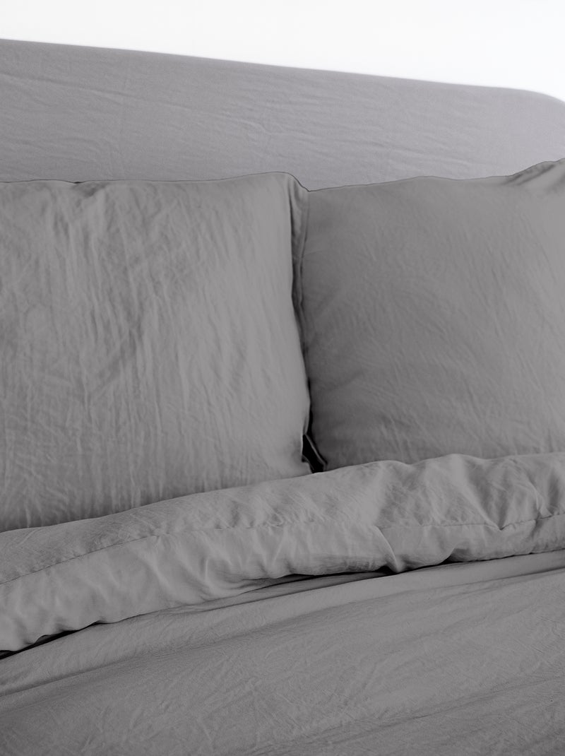 Conjunto de cama liso ultra macio - 1 ou 2 pessoas CINZA - Kiabi