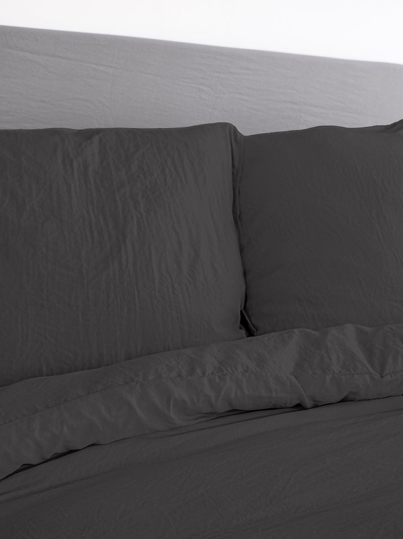 Conjunto de cama liso ultra suave - 1 ou 2 pessoas Preto - Kiabi