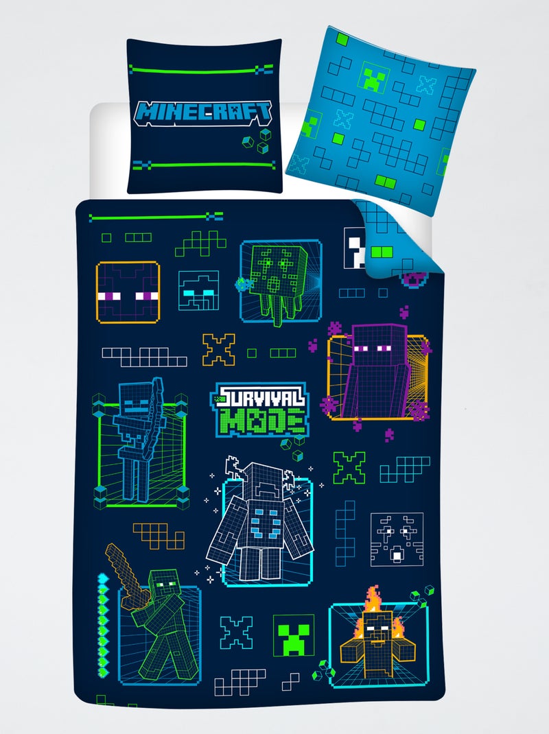 Conjunto de cama 'Minecraft' 2 peças: 1 capa de edredão individual + 1 fronha Azul - Kiabi