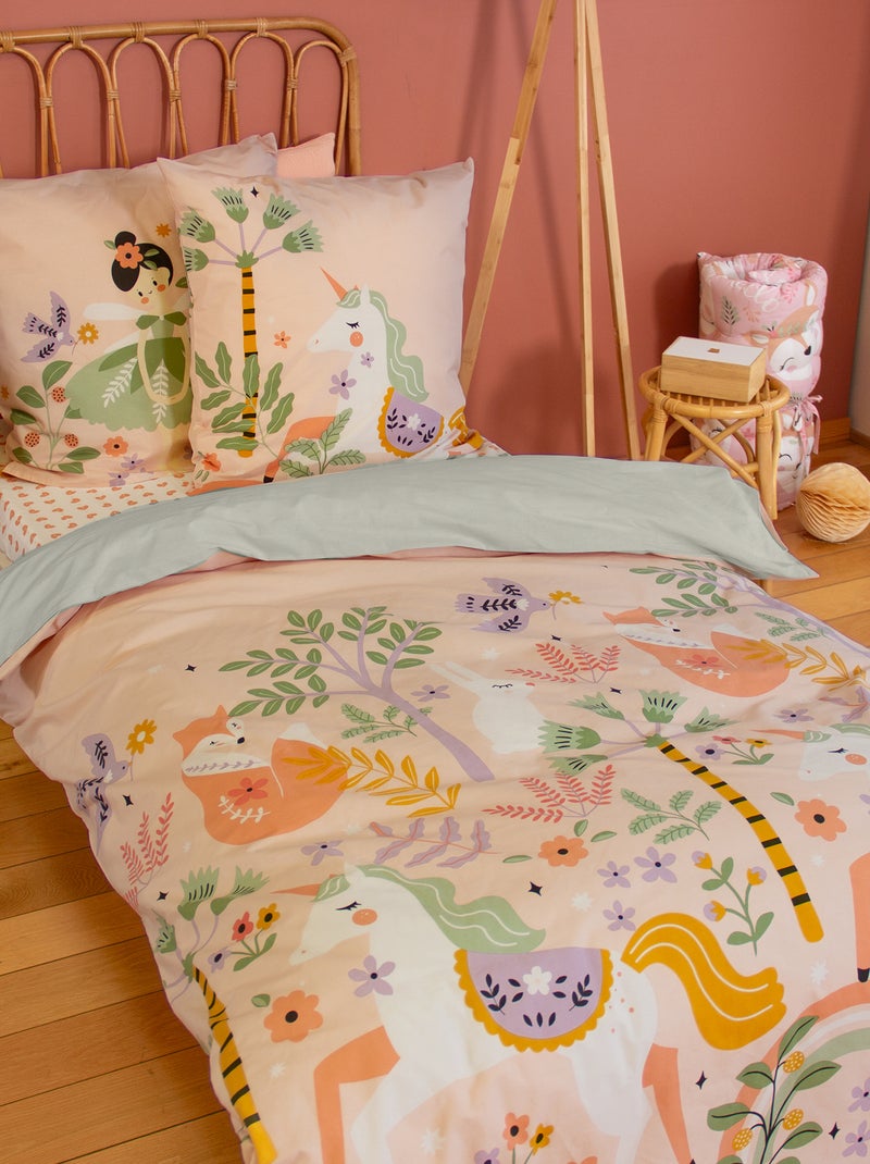 Conjunto de cama para 1 pessoa, 2 peças: capa de edredão + fronha de almofada Rosa - Kiabi