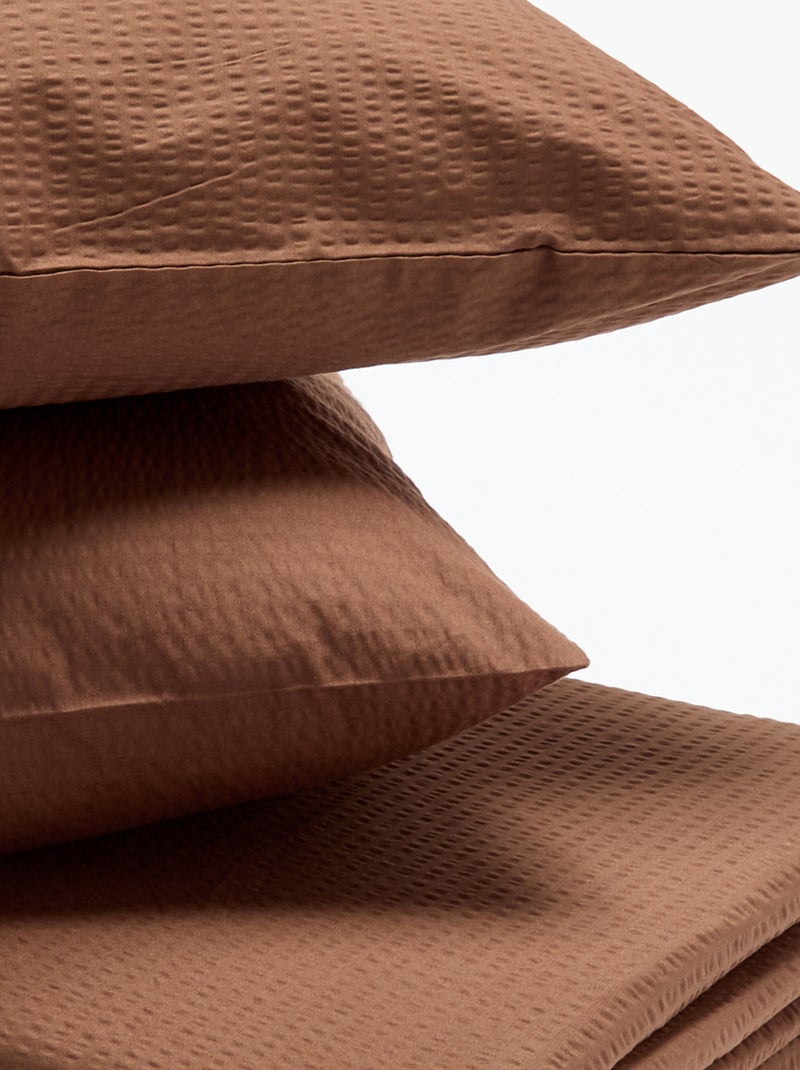 Conjunto de cama para 2 pessoas - 240 x 220 cm em seersucker Castanho - Kiabi