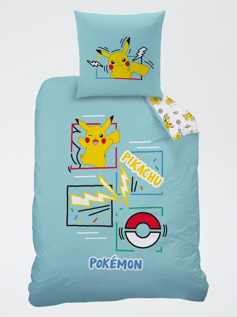 Conjunto de cama 'Pokemon' 2 peças 1 pessoa: capa de edredão + fronha Azul - Kiabi