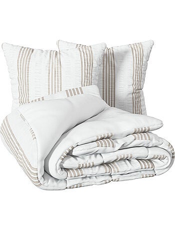 Conjunto de cama reversível com textura, de 3 peças, às riscas: colcha + fronhas