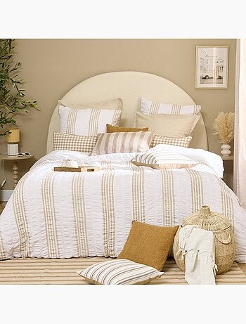 Conjunto de cama reversível com textura, de 3 peças, às riscas: colcha + fronhas