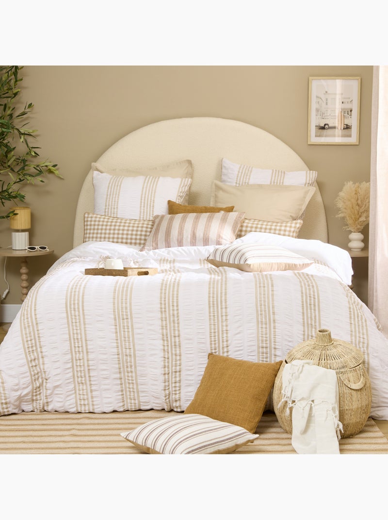 Conjunto de cama reversível com textura, de 3 peças, às riscas: colcha + fronhas Branco - Kiabi