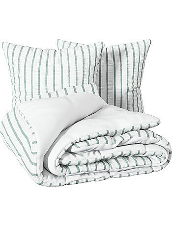 Conjunto de cama reversível com textura, de 3 peças, às riscas: colcha + fronhas