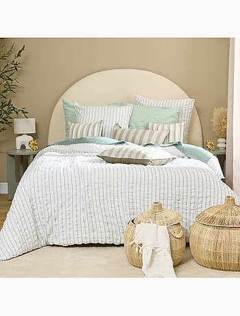 Conjunto de cama reversível com textura, de 3 peças, às riscas: colcha + fronhas