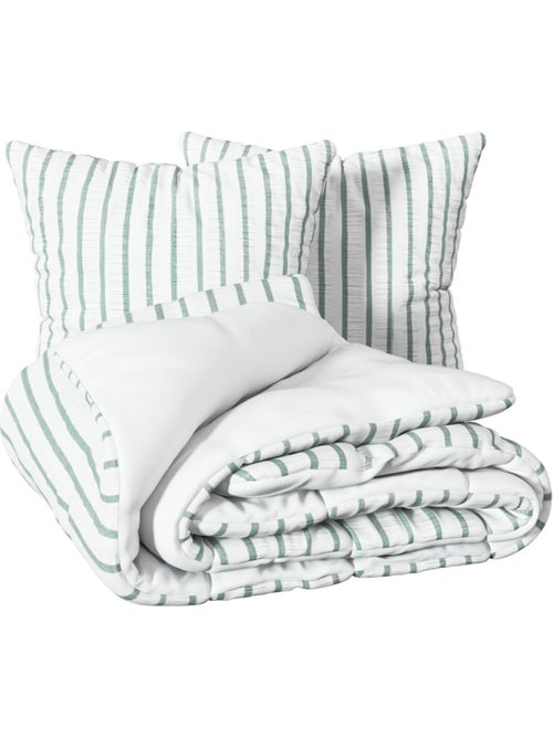 Conjunto de cama reversível com textura, de 3 peças, às riscas: colcha + fronhas - Kiabi