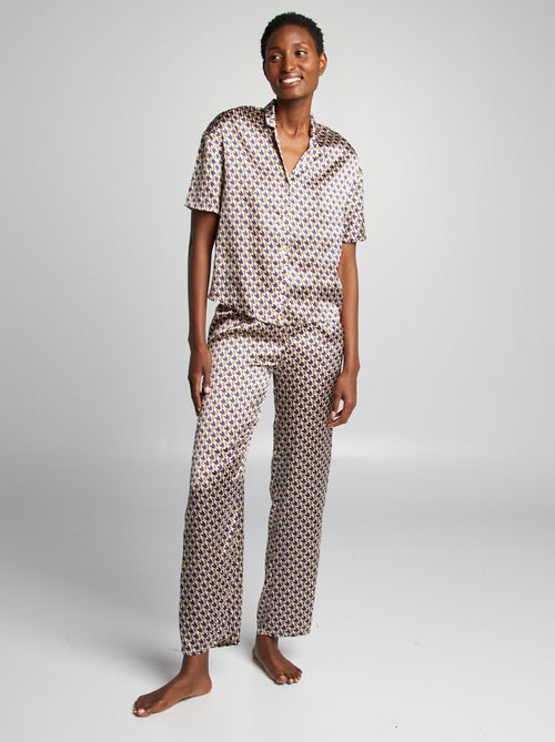 Conjunto de camisa acetinada e calças estampadas - Kiabi