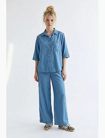 Conjunto de camisa de algodão e calças de perna larga mixray