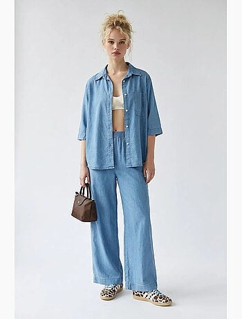Conjunto de camisa de algodão e calças de perna larga mixray