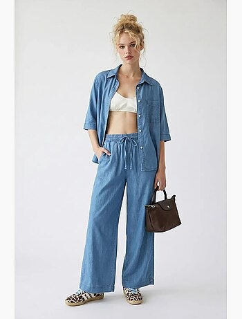 Conjunto de camisa de algodão e calças de perna larga mixray
