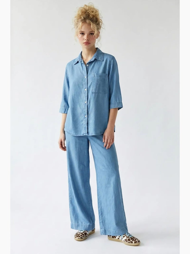 Conjunto de camisa de algodão e calças de perna larga mixray Azul-safira - Kiabi