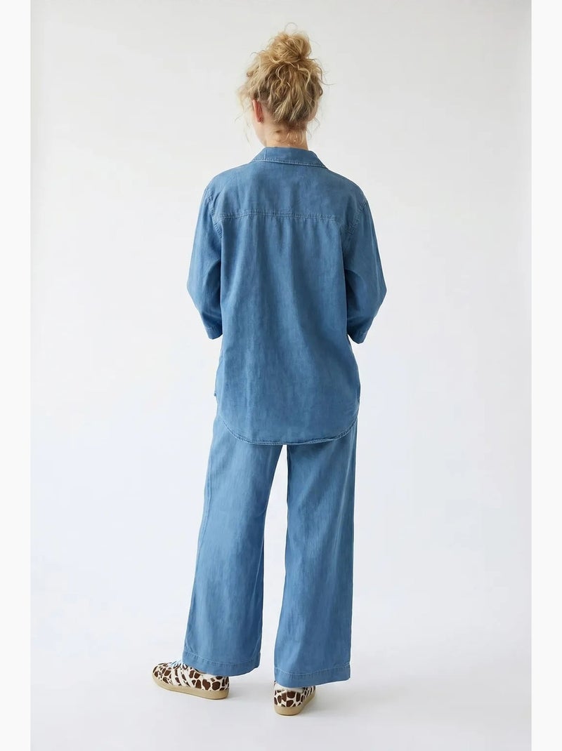 Conjunto de camisa de algodão e calças de perna larga mixray Azul-safira - Kiabi